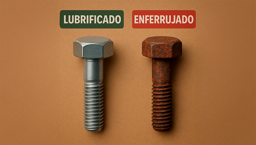 Parafusos sujos e enferrujados vs parafusos limpos e lubrificados
