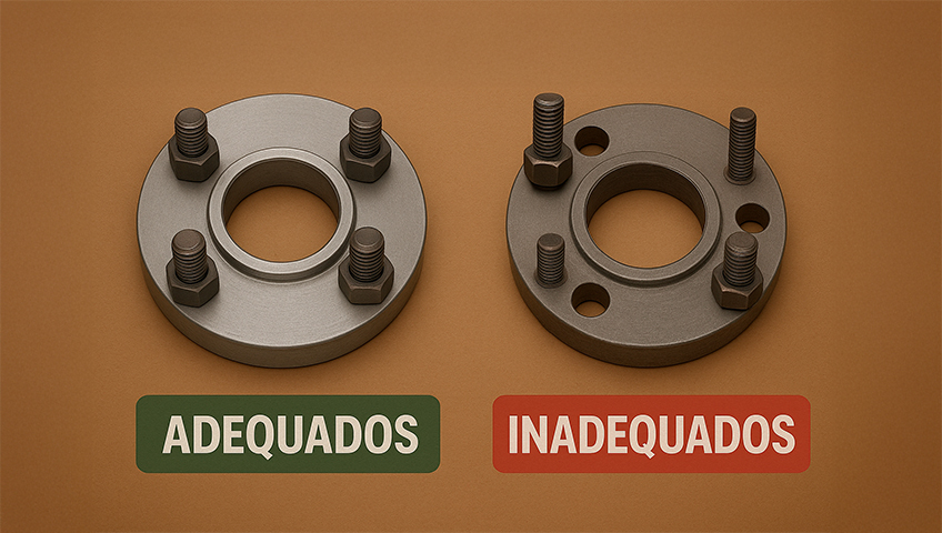 Comparação entre instalação correta e incorreta de parafusos